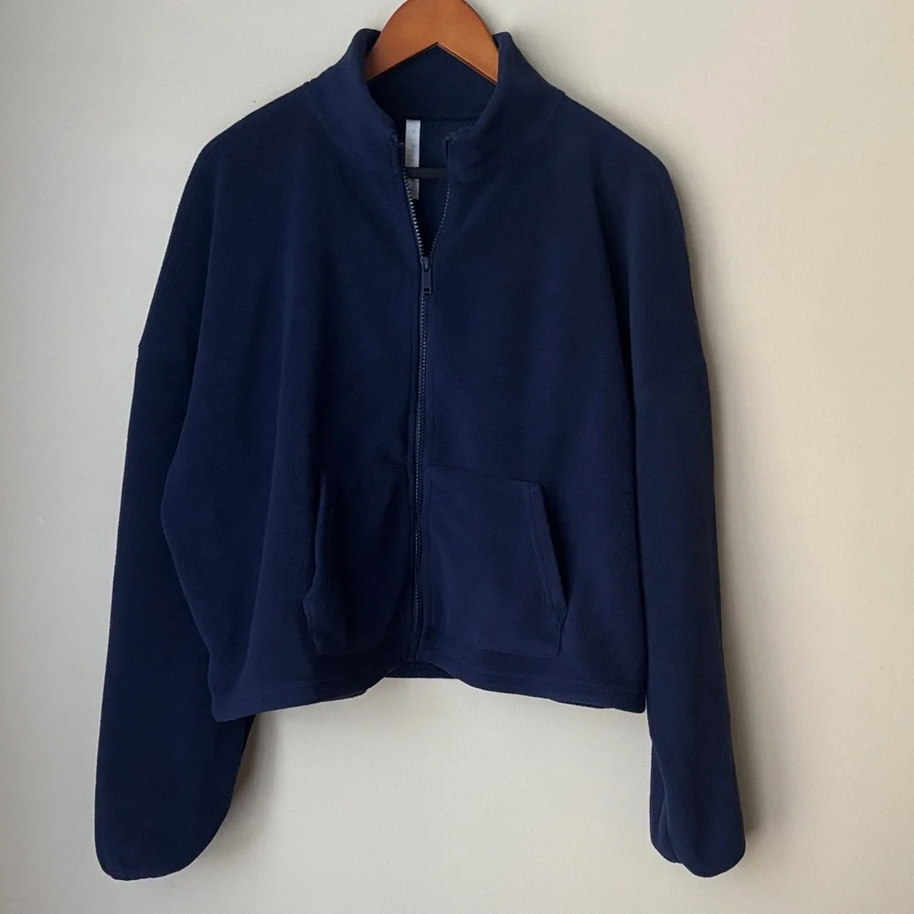 Fabletics Fleece Women's blue navy bomber fleece cardigan jacket. Size XL. - Picture 1 of 13